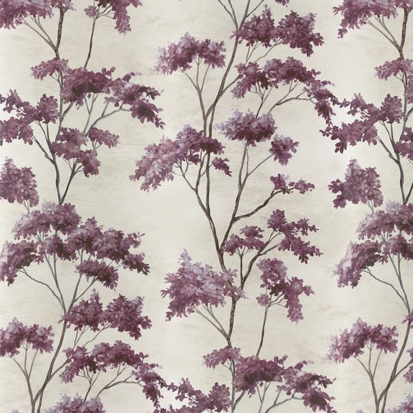 Dalton Eggplant on Pearl Wallpaper