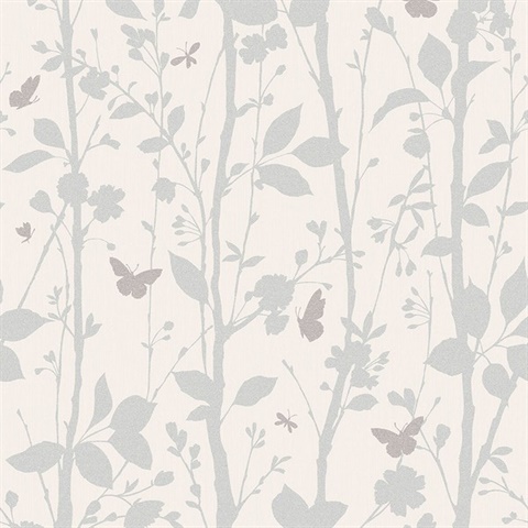 Dazzle Meadow Silver Butterfly Wallpaper