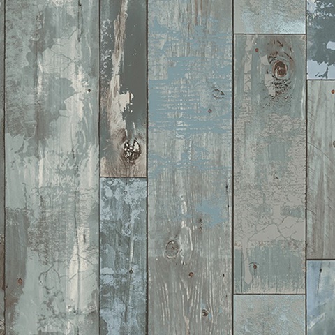 Deena Blue Distressed Wood Wallpaper