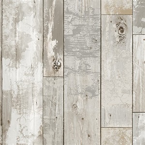 Deena Grey Distressed Wood Wallpaper