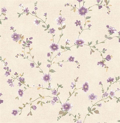 Delphine Plum Floral Trail Wallpaper