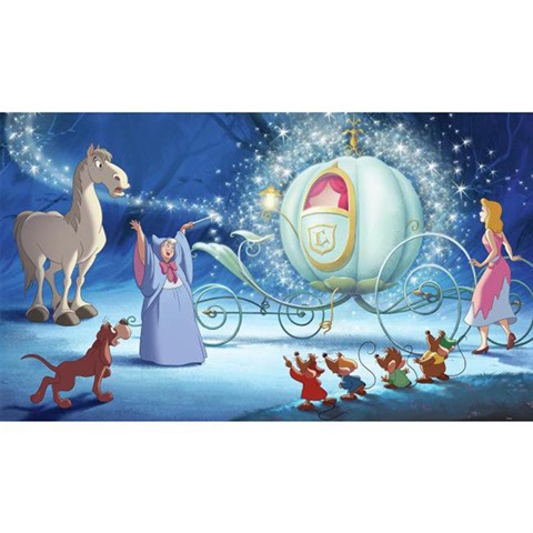 Disney Princess Cinderella Carriage Xl Chair Rail Prepasted Mural 6' X