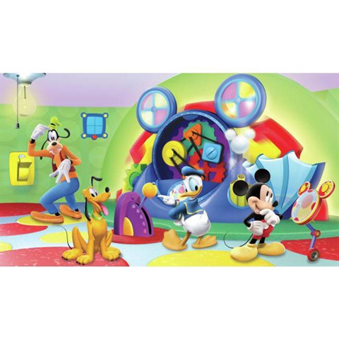Mickey & Friends - Clubhouse Capers Chair Rail Prepasted Mural 6' X 10