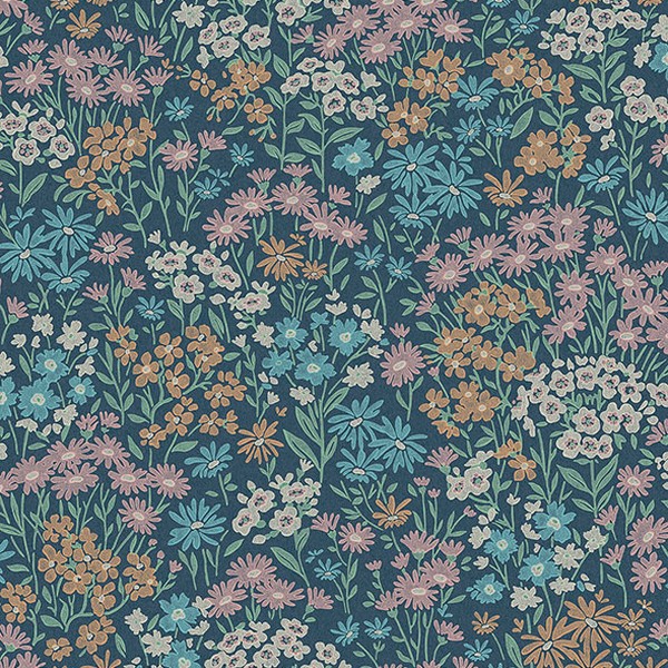 Ditsy Dark Blue Daisies Wallpaper