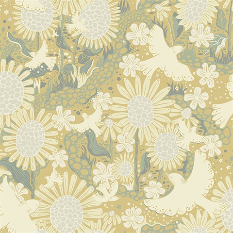 Drömma Butter Songbirds and Sunflowers Wallpaper