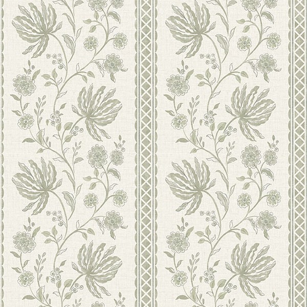 Edgemoor Sage Jacobean Stripe Wallpaper
