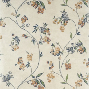 Edo Bloom Apricot and Slate on Pearl Wallpaper