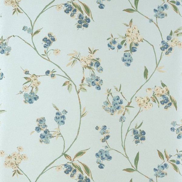 Edo Bloom Blue on Pearl Wallpaper