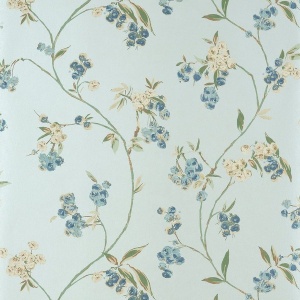 Edo Bloom Blue on Pearl Wallpaper