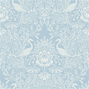Elegans Light Blue Crane Toile Wallpaper