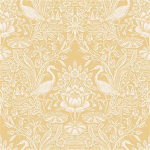 Elegans Mustard Crane Toile Wallpaper