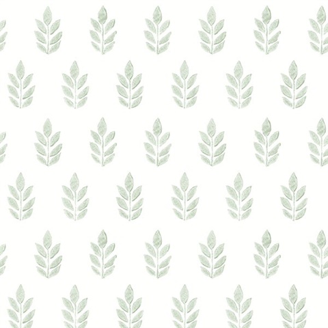 Ervic Green Leaf Block Print Wallpaper