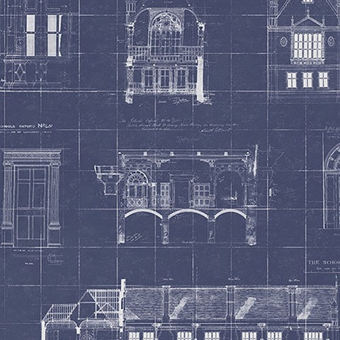 Estcourt Navy Blueprint Wallpaper