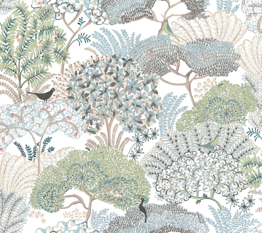 Everbloom Forest Aqua Botanical Peel & Stick Wallpaper
