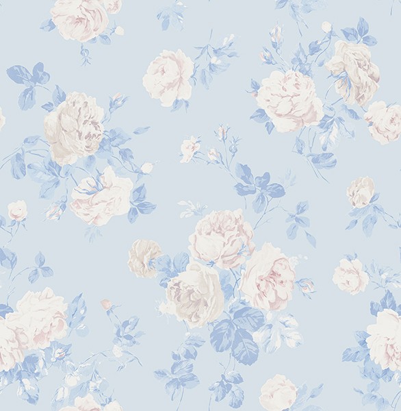 Everblooming Rosettes Whisper Blue Cabbage Rose Bouquets Wallpaper
