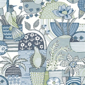 Fika Blue Blissful Birds & Blooms Wallpaper