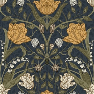 Filippa Navy Tulip Wallpaper