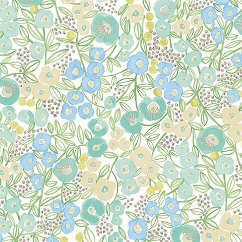 Flora Teal Garden Wallpaper