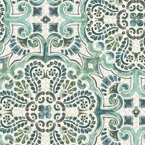 Florentine Green Tile Wallpaper