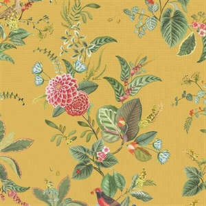 Floris Mustard Woodland Floral Wallpaper