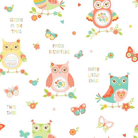 Flynn White Owls Wallpaper