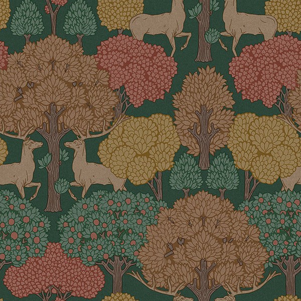 Forest of Arden Green Deer Wallpaper