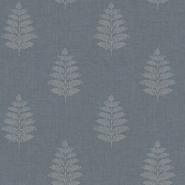 Frond Denim Leaf Wallpaper