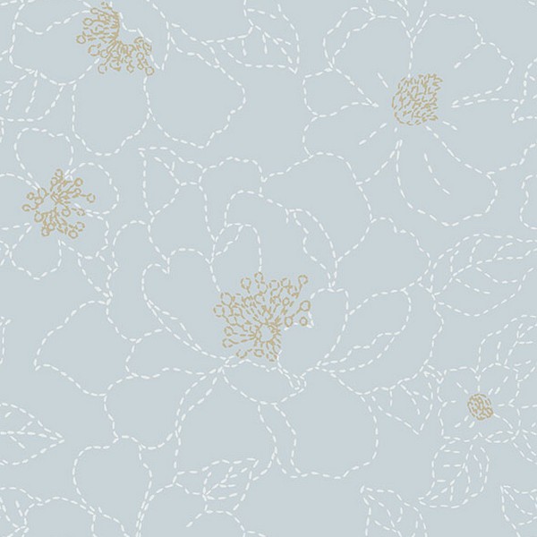 Gardena Sky Blue Embroidered Floral Wallpaper