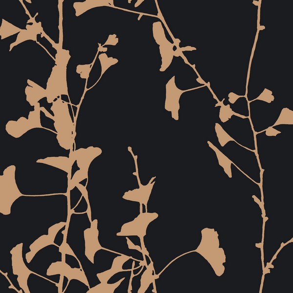 Ginkgo Silhouette Black & Gold Cork Wallpaper