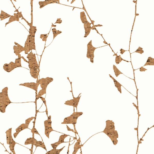 Ginkgo Silhouette Light Brown Cork Wallpaper