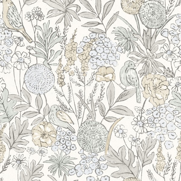 Goldfinch Neutral Birds and Blooms Wallpaper