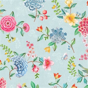 Good Evening Light Blue Floral Garden Wallpaper