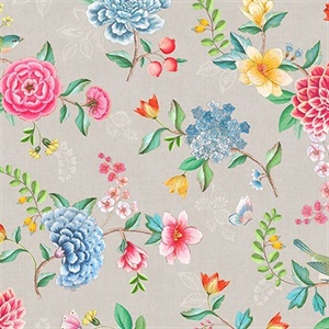 Good Evening Taupe Floral Garden Wallpaper