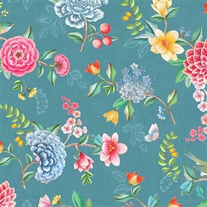 Good Evening Teal Floral Garden Wallpaper