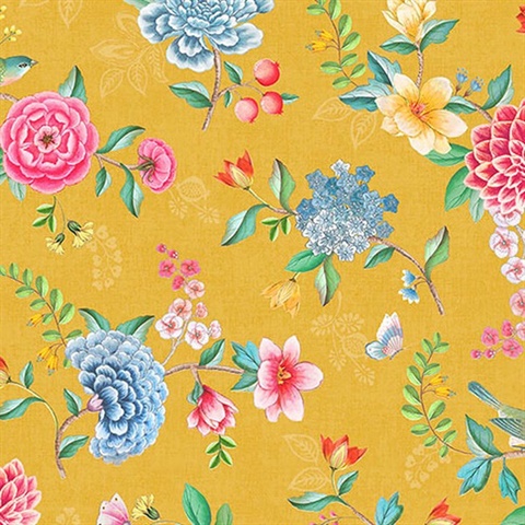 Good Evening Yellow Floral Garden Wallpaper