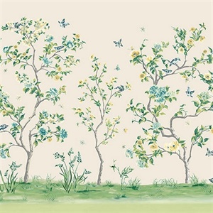 Green Chinoiserie Floral Tree Wall Mural