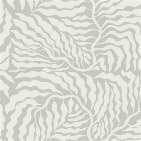 Grey & White Fern Fronds Wallpaper