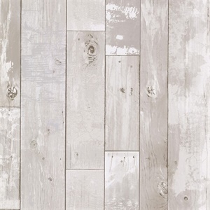 Harbored Light Grey Distressed Wood Panel Wallpaper