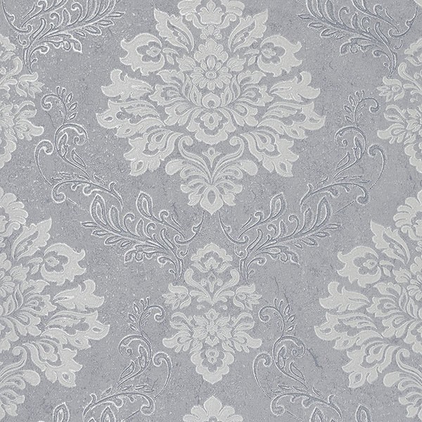 Harriet Silver Damask Wallpaper