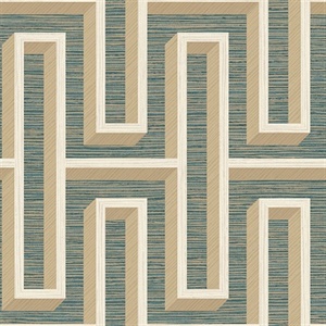 Henley Teal Geometric Grasscloth Wallpaper
