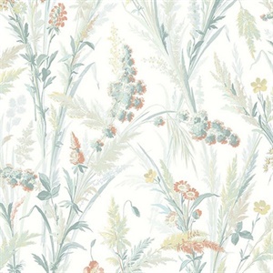 Hillaire Teal Meadow Wallpaper