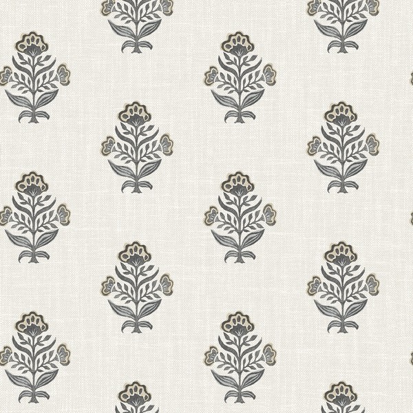 Hollyhock Black Floral Crest Wallpaper