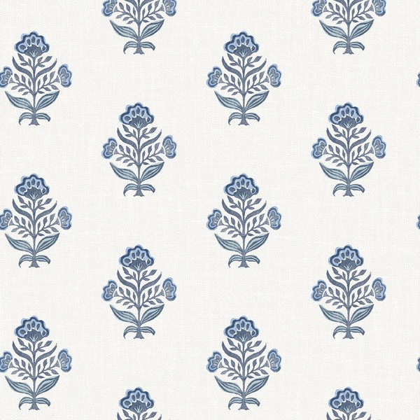 Hollyhock Blue Floral Crest Wallpaper