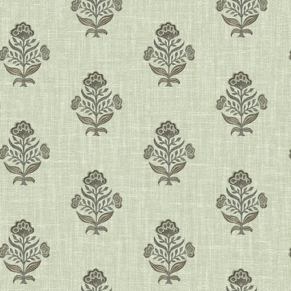 Hollyhock Green Floral Crest Wallpaper