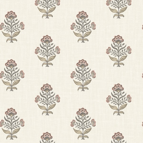 Hollyhock Rust Floral Crest Wallpaper