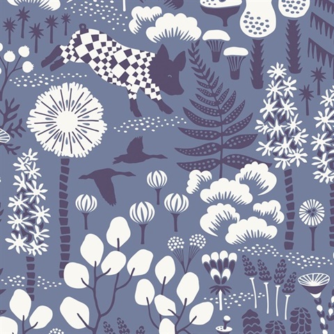 Hoppet Blue Folk Wallpaper