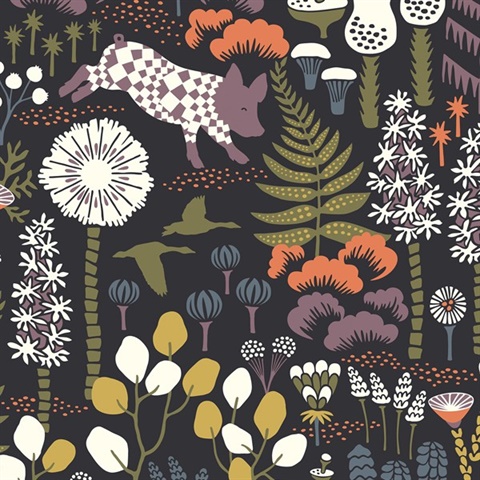 Hoppet Black and Folk Wallpaper