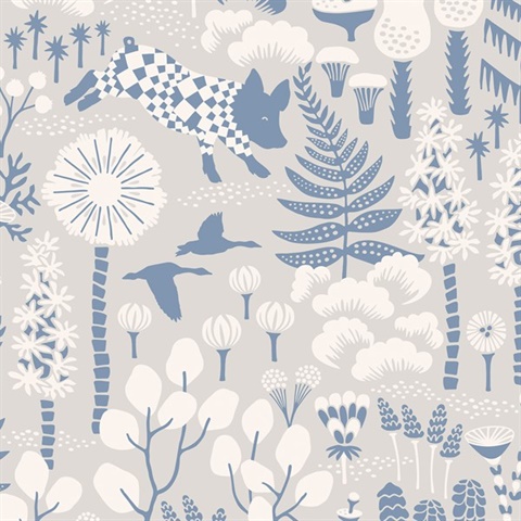 Hoppet Grey Folk Wallpaper