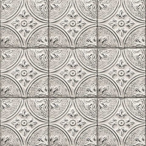 Houston White Tin Tile Wallpaper