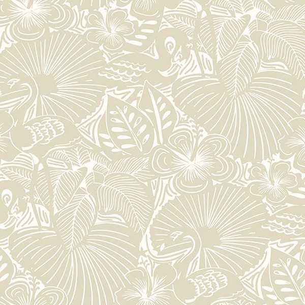 Idalia Beige Floral Flamingo Wallpaper